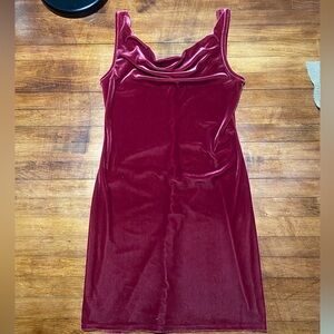 ESPRIT Velvet Dark Red Midi Dress Size medium